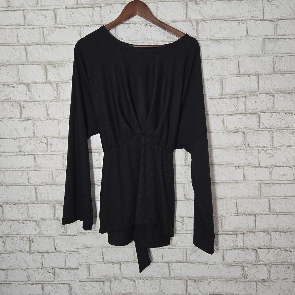 White Birch long sleeve tie-back top/ lightweight sweater